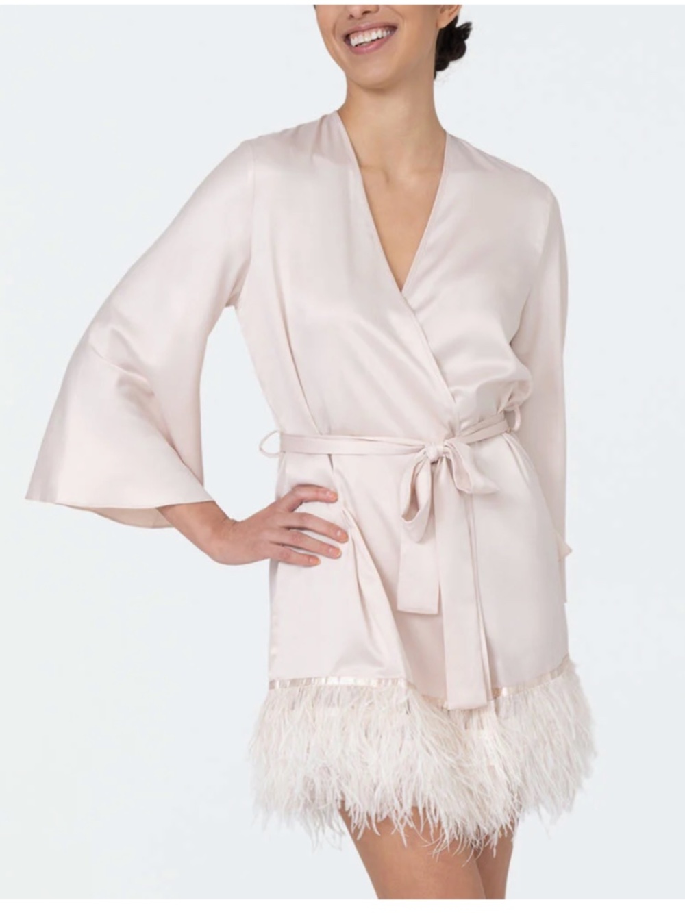 RYA SLEEPWEAR SWAN BLUSH OSTRICH FEATHERED ROBE 394